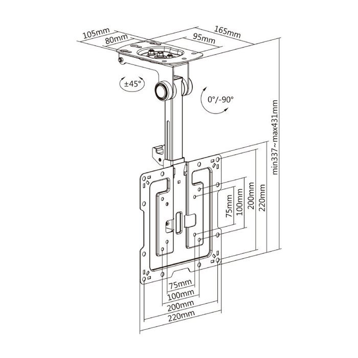 Aisens Soporte de Techo Giratorio y Plegable CT43S-187 para TV de 19-43 pulgadas